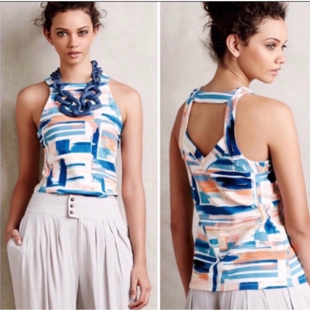 Deletta Anthropologie Isa Watercolor Brushstroke Halter Top